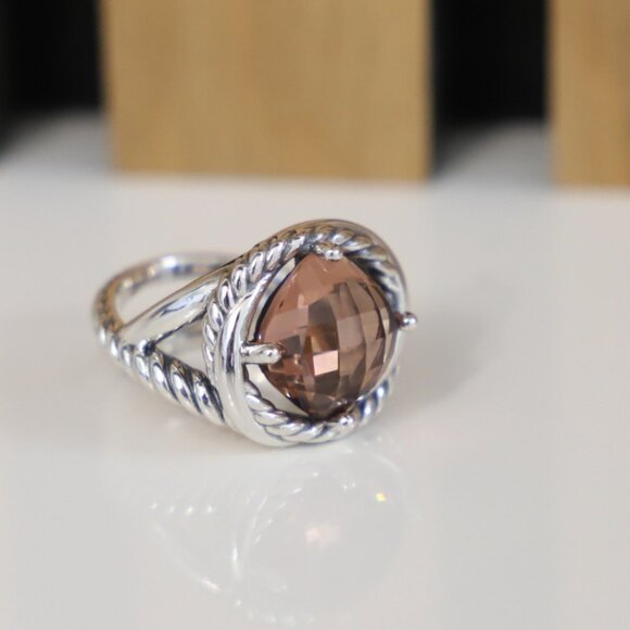 David Yurman Sterling Silver 11mm Infinity Ring with Morganite size 8 - Picture 3 of 7